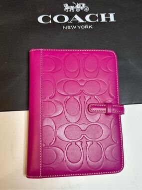 Coach Hot Pink Embossed Signature Leather notebook Cover